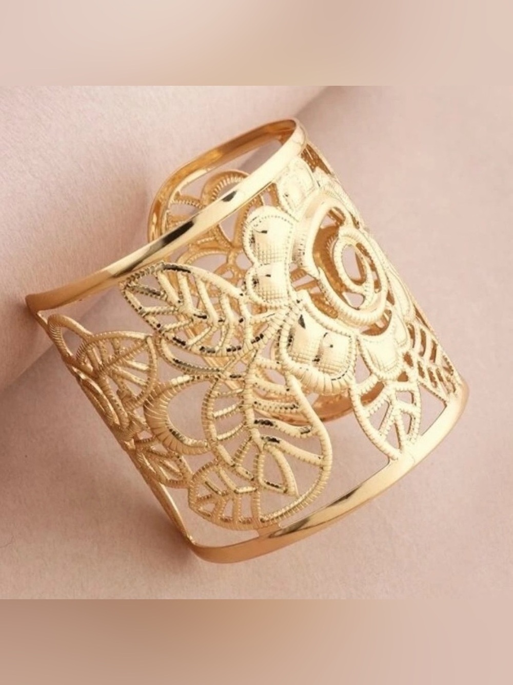 Gold Floral Flower Boho Cuff Bracelet